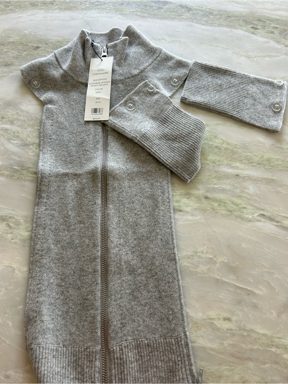 Veronica Beard Gray Knit Zip Dickey with Detachable ribbed cuffs